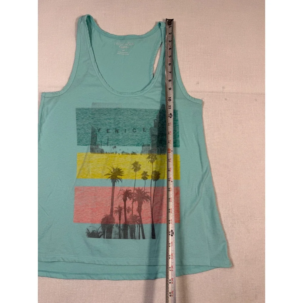 American Eagle Venice Beach Graphic Tank Top Teal Mens Large Racerback